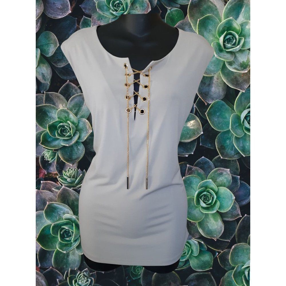 Tan 3XL Sleeveless Blouse with Gold Chain by Calvin Klein